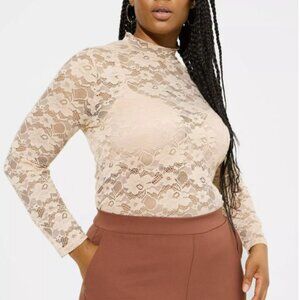 Torrid Sheer Stretch Lace Mock Neck Long Sleeve Size 0/L